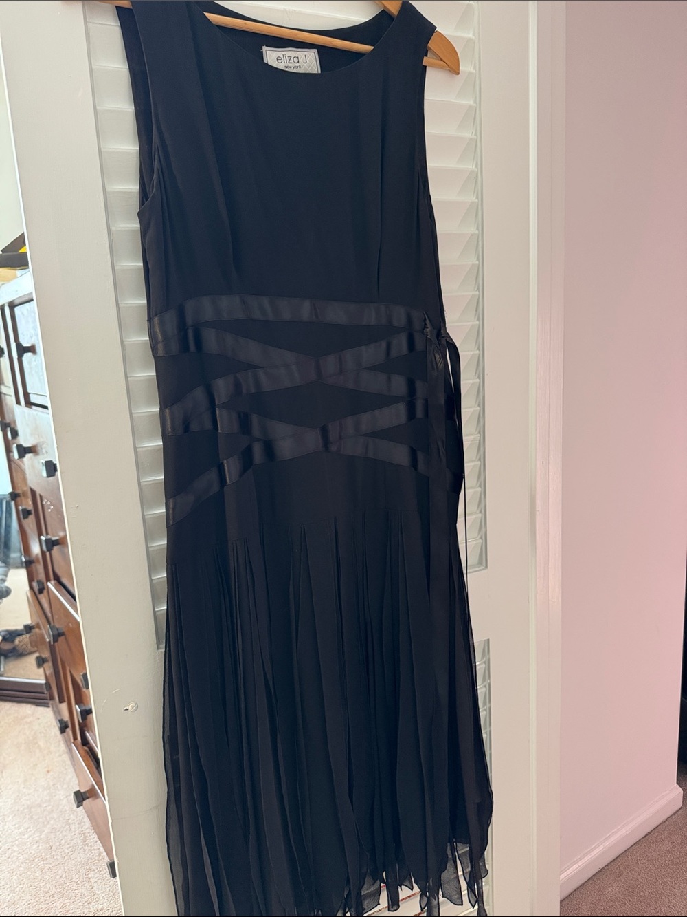 Eliza J Black Sleeveless Midi Dress with Satin Waist Detail